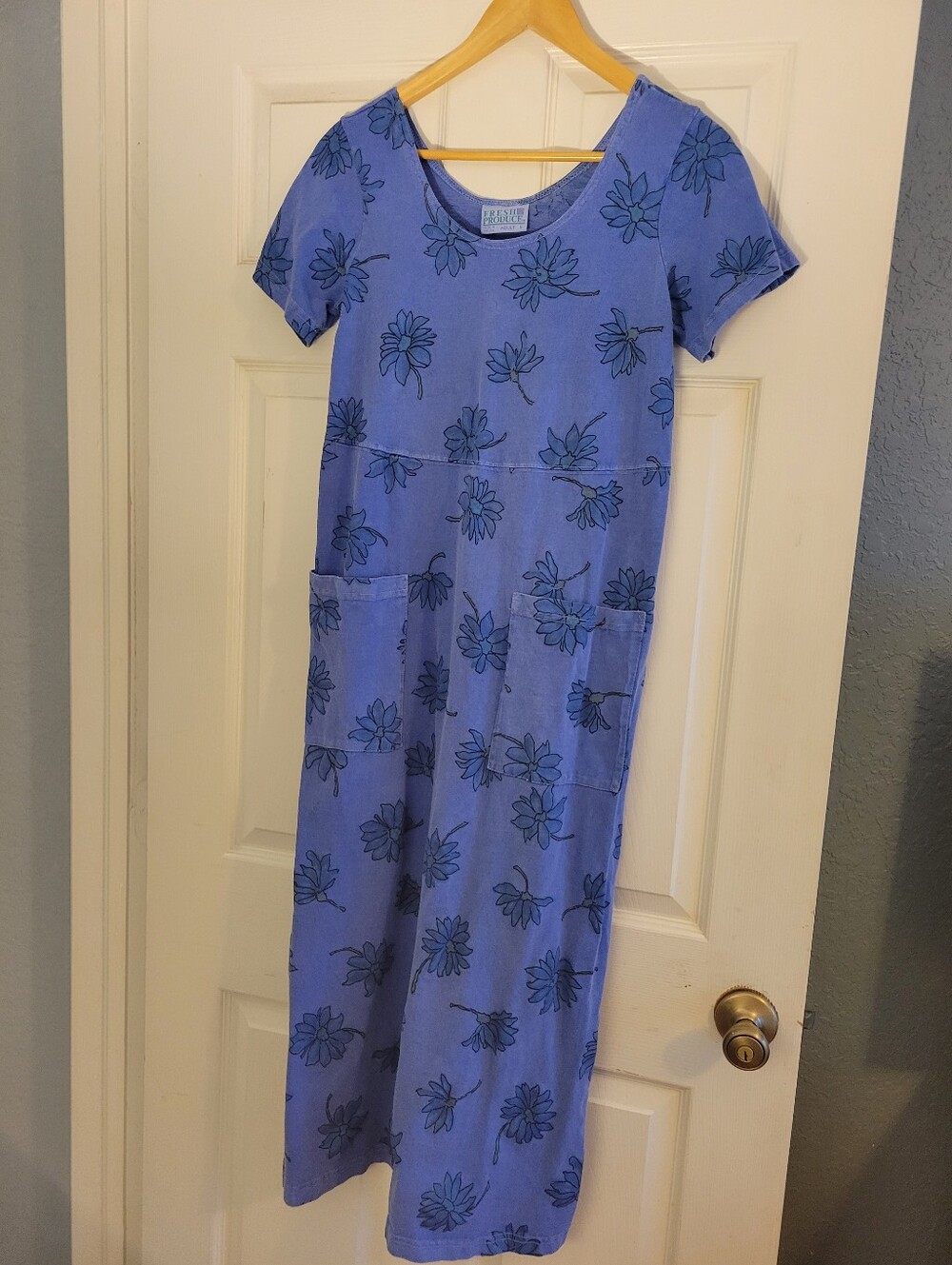 Fresh Produce Blue Floral Over Dyed T-Shirt Midi Dress Size S Women's Sundress